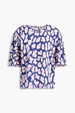 NWT Diane Von Furstenberg Arlene Leopard-Print Stretch-Ponte Top Sz 2 Navy Pink